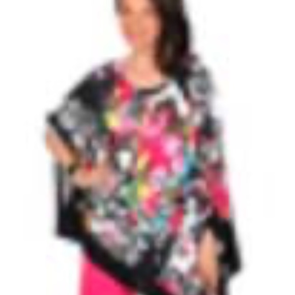 PONCHO, PINK FLORAL (Black, White, Pink, Yellow, Green), ONE SIZE, CANADIAN MADE - Picture 7 of 10